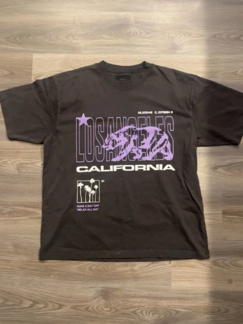 Black Graphic Print T Shirt with Purple Los Angeles California Design Men’s Size